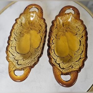 2 Vintage‎ Amber Pear Glass Pickle Dishes